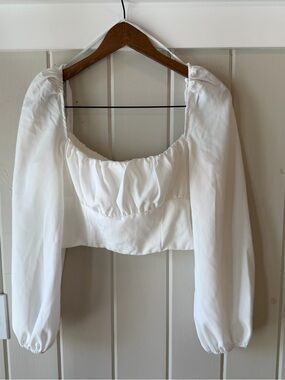 NWOT Princess Polly White Puff Sleeve Cropped Blouse, Size 10/M